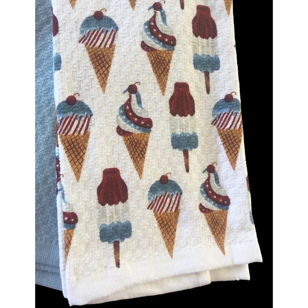 Martha Stewart Kitchen Dish Towels 4th Of July Red White Blue Ice Cream Set Of 3